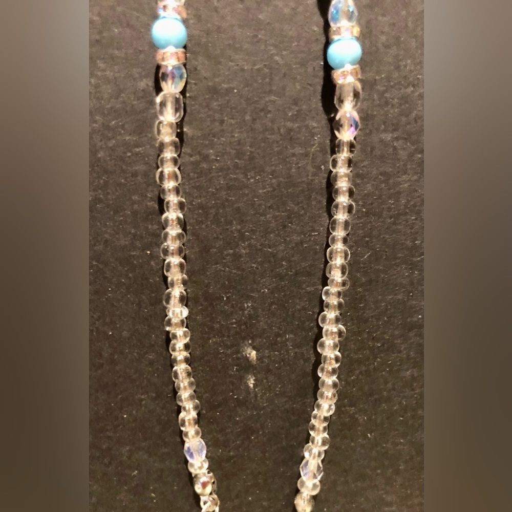 Handcrafted pendant necklace-vintage & new. AB crystals shades of turquoise - Picture 5 of 13